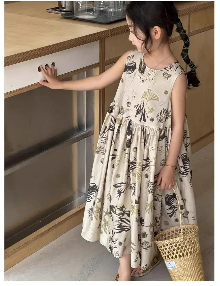 Girls Casual Dresses Floral Print Sleeveless Dress Flower Girl Dresses Kids Clothes for Girls 3 To 7 Years Toddler Girl Clothes
