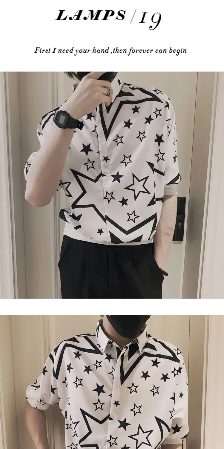 2023 New Men's Clothing Street Casual Fashion Tops Loose Turn-down Collar Printing Button Handsome Temperament Generous Shirts