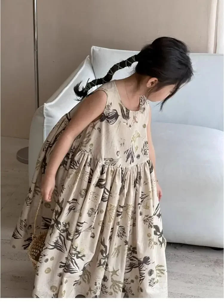 Girls Casual Dresses Floral Print Sleeveless Dress Flower Girl Dresses Kids Clothes for Girls 3 To 7 Years Toddler Girl Clothes