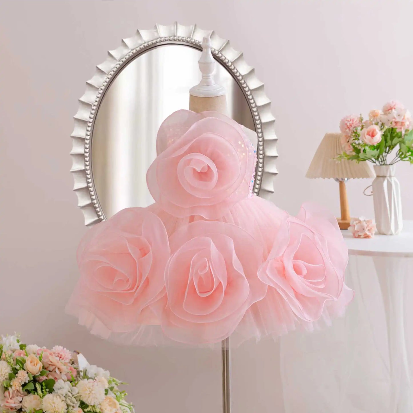 HETISO Girls Party Dresses Flower Elegant Child Wedding Gown Sequined Big Bow Kids Birthday Ceremonial Frocks 1-7 Years
