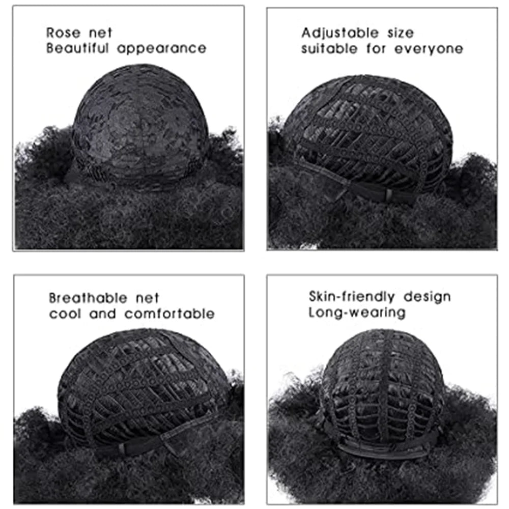 Synthetic Afro Kinky Curly Wig with Bangs 70s Afro Wigs Heat Resistant Bouncy Costume Cosplay Party Wig