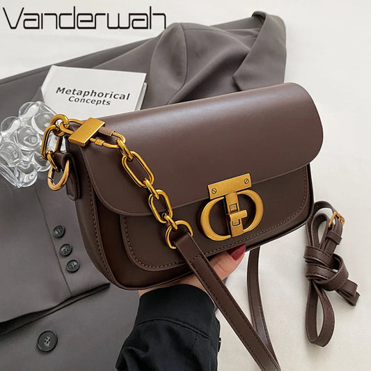Retro Small Pu Leather Bag Women's Original Fashion Lock Women's Crossbody Shoulder Sac Senior Handbag Underarm Bag Designer