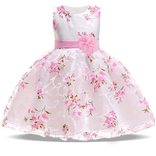 Summer Pink Flower Dress For Girls Kids Clothes Party Wedding Bridesmaid Girl Dresses Birthday Children Clothing Costumes 3 10 Y