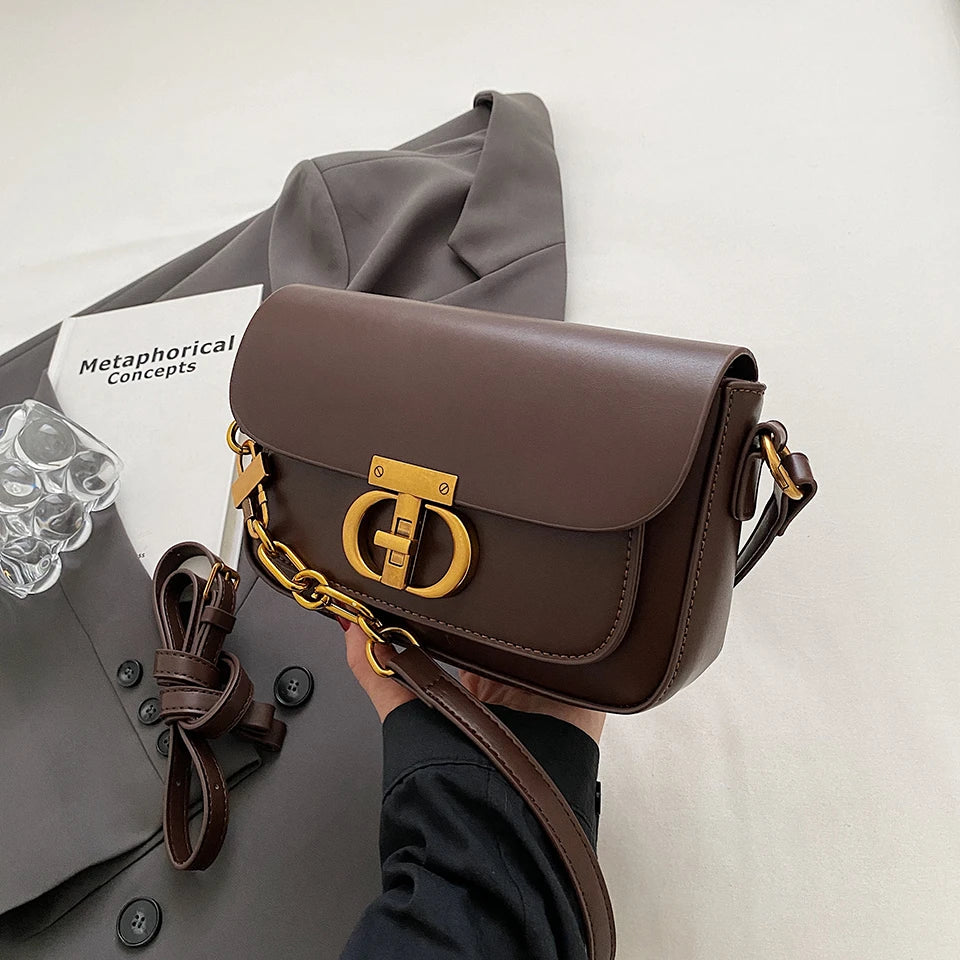 Retro Small Pu Leather Bag Women's Original Fashion Lock Women's Crossbody Shoulder Sac Senior Handbag Underarm Bag Designer
