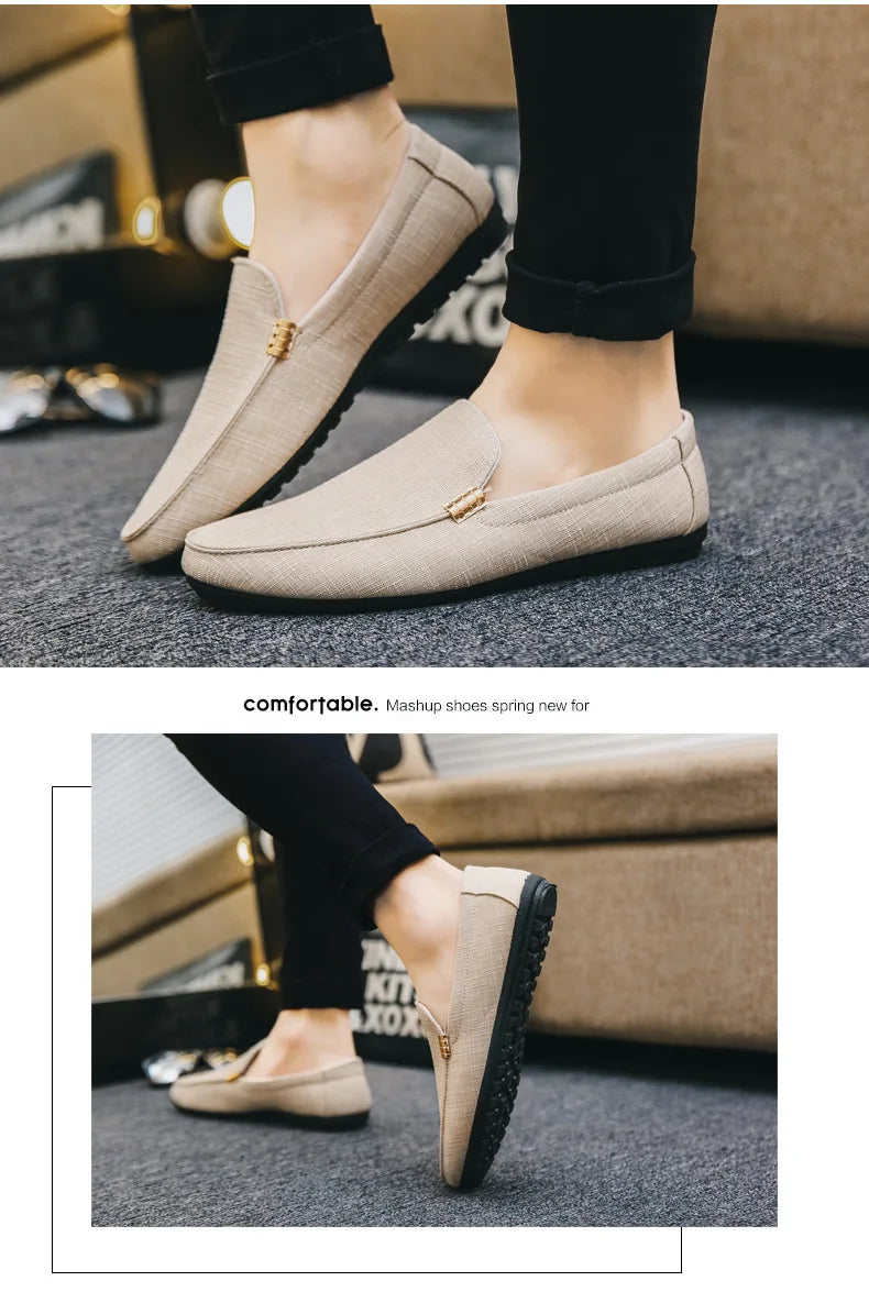 Men Casual Shoes Canvas Slip On Loafers for Male Luxury Dress Driving Shoes Formal Wedding Party Flats Plus Size
