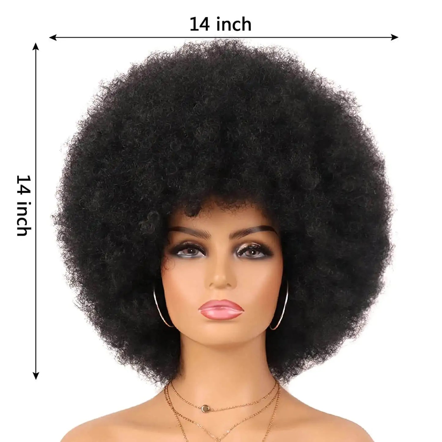 Synthetic Afro Kinky Curly Wig with Bangs 70s Afro Wigs Heat Resistant Bouncy Costume Cosplay Party Wig