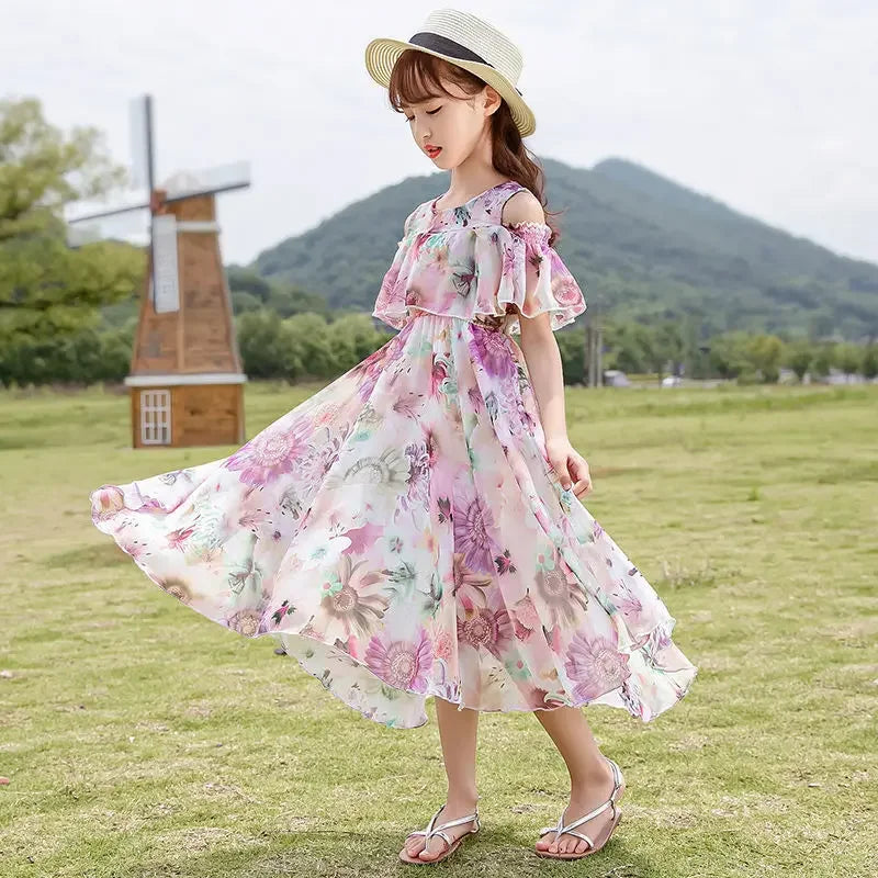 Girls Casual Dresses 2024 Children's Casual Fashion Chiffon Dresses Summer Girl Evening Dress 12 Children's Clothing 11 Year Old
