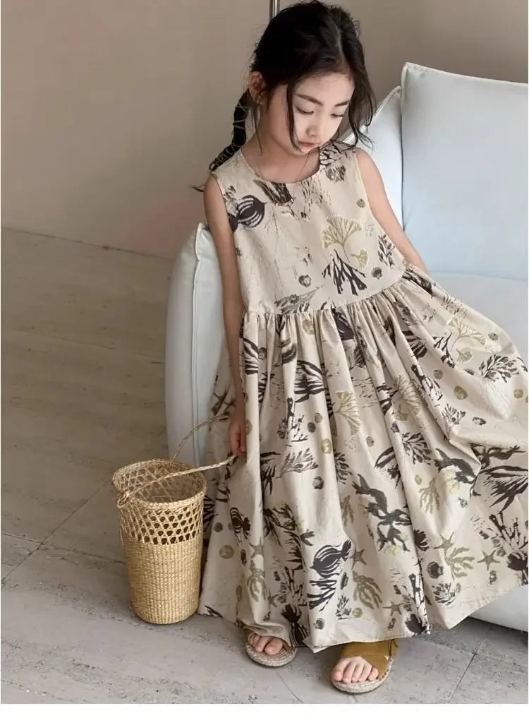 Girls Casual Dresses Floral Print Sleeveless Dress Flower Girl Dresses Kids Clothes for Girls 3 To 7 Years Toddler Girl Clothes