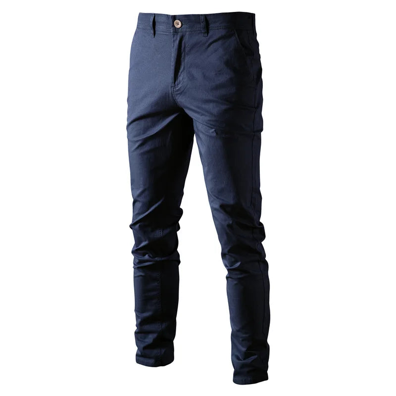 2023 New Summer Casual Pants Men 97% Cotton Solid color Business Fashion Slim Fit Stretch Gray Thin Trousers Male Brand Clothing