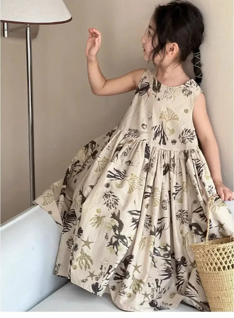 Girls Casual Dresses Floral Print Sleeveless Dress Flower Girl Dresses Kids Clothes for Girls 3 To 7 Years Toddler Girl Clothes