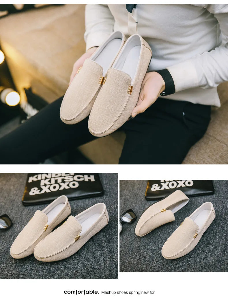 Men Casual Shoes Canvas Slip On Loafers for Male Luxury Dress Driving Shoes Formal Wedding Party Flats Plus Size