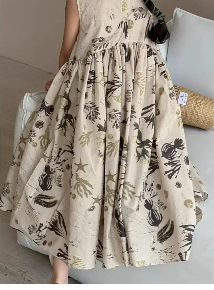 Girls Casual Dresses Floral Print Sleeveless Dress Flower Girl Dresses Kids Clothes for Girls 3 To 7 Years Toddler Girl Clothes