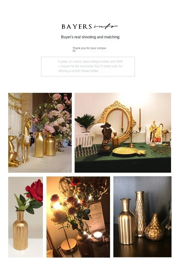 Modern Living Room Glass Vase Desktop Flower Vases For Homes Arrangement Container Decorations Bedroom Gold Decor