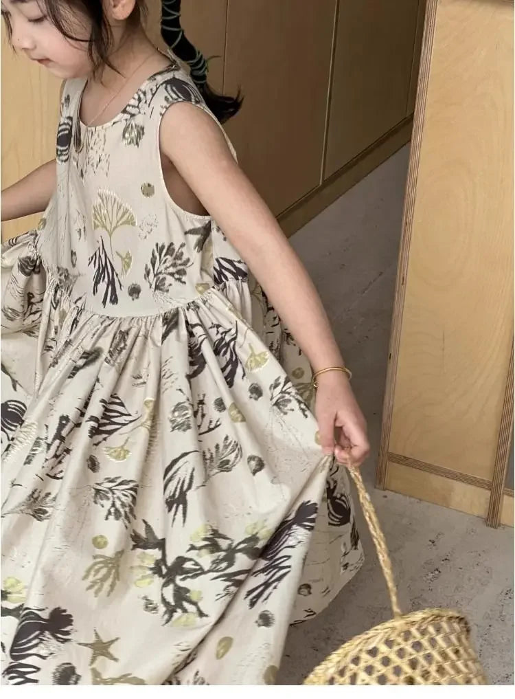 Girls Casual Dresses Floral Print Sleeveless Dress Flower Girl Dresses Kids Clothes for Girls 3 To 7 Years Toddler Girl Clothes