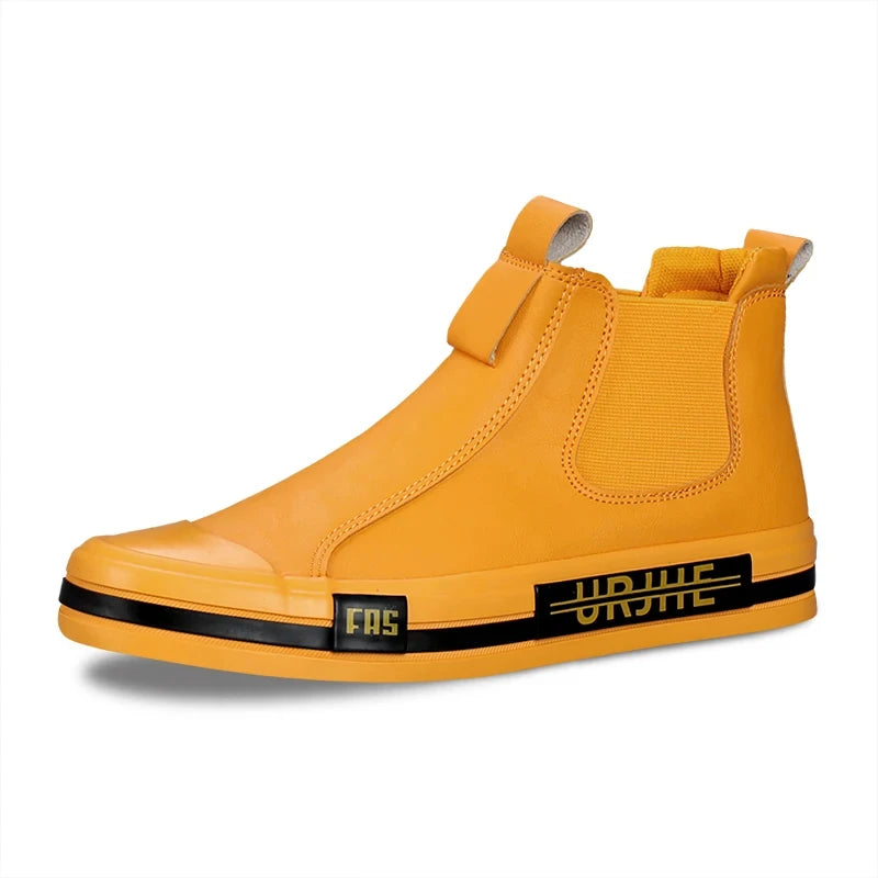 Leather Casual Boots for Men Fashion Yellow Mens High Top Shoes Leather Moccasins Comfortable Loafers Men Shoes Ankle Boots