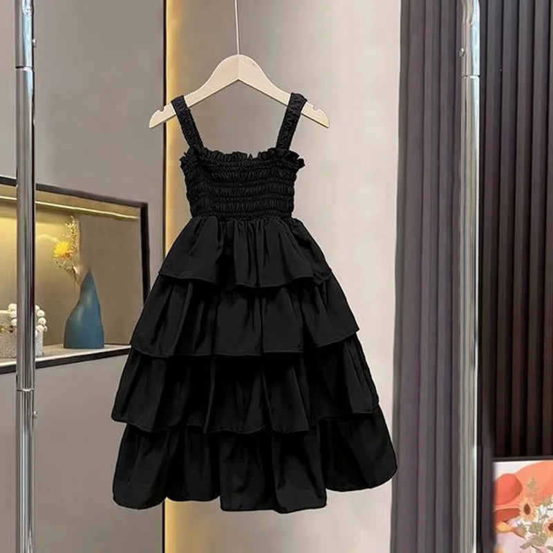 Girls Summer Dress Children Layers Slip Long Gown Kids Birthday Party Vestidos Clothes New Teenager Casual Sling Clothing