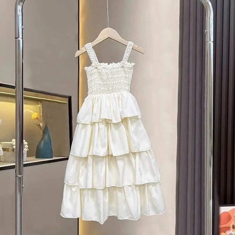 Girls Summer Dress Children Layers Slip Long Gown Kids Birthday Party Vestidos Clothes New Teenager Casual Sling Clothing
