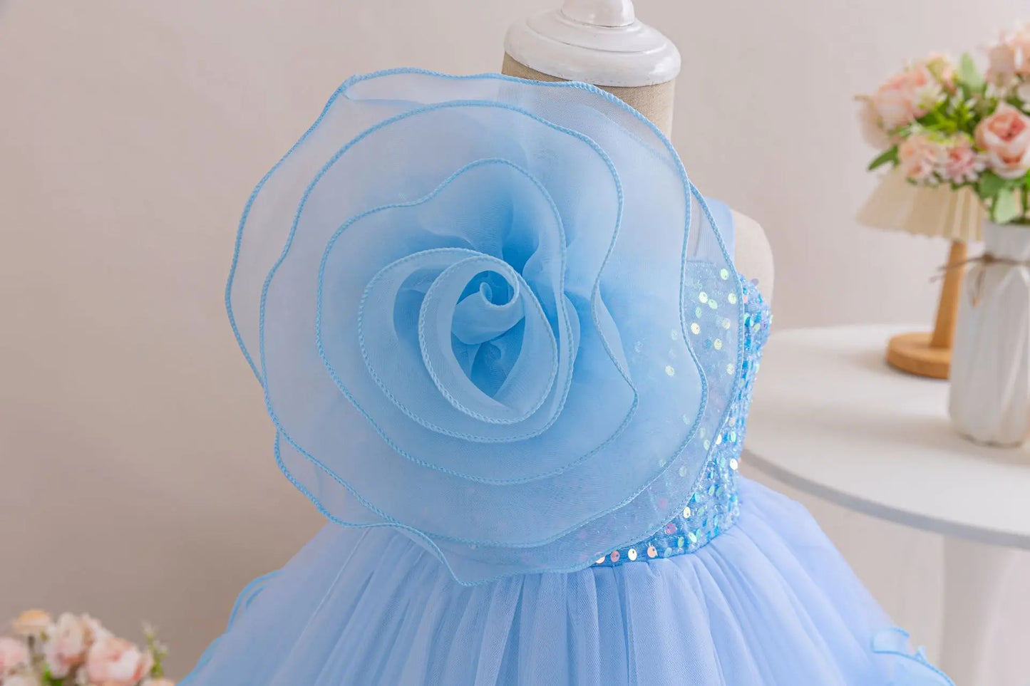 HETISO Girls Party Dresses Flower Elegant Child Wedding Gown Sequined Big Bow Kids Birthday Ceremonial Frocks 1-7 Years