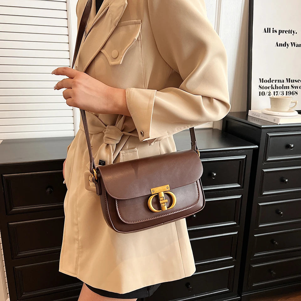 Retro Small Pu Leather Bag Women's Original Fashion Lock Women's Crossbody Shoulder Sac Senior Handbag Underarm Bag Designer