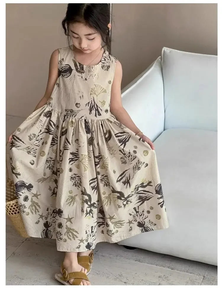 Girls Casual Dresses Floral Print Sleeveless Dress Flower Girl Dresses Kids Clothes for Girls 3 To 7 Years Toddler Girl Clothes