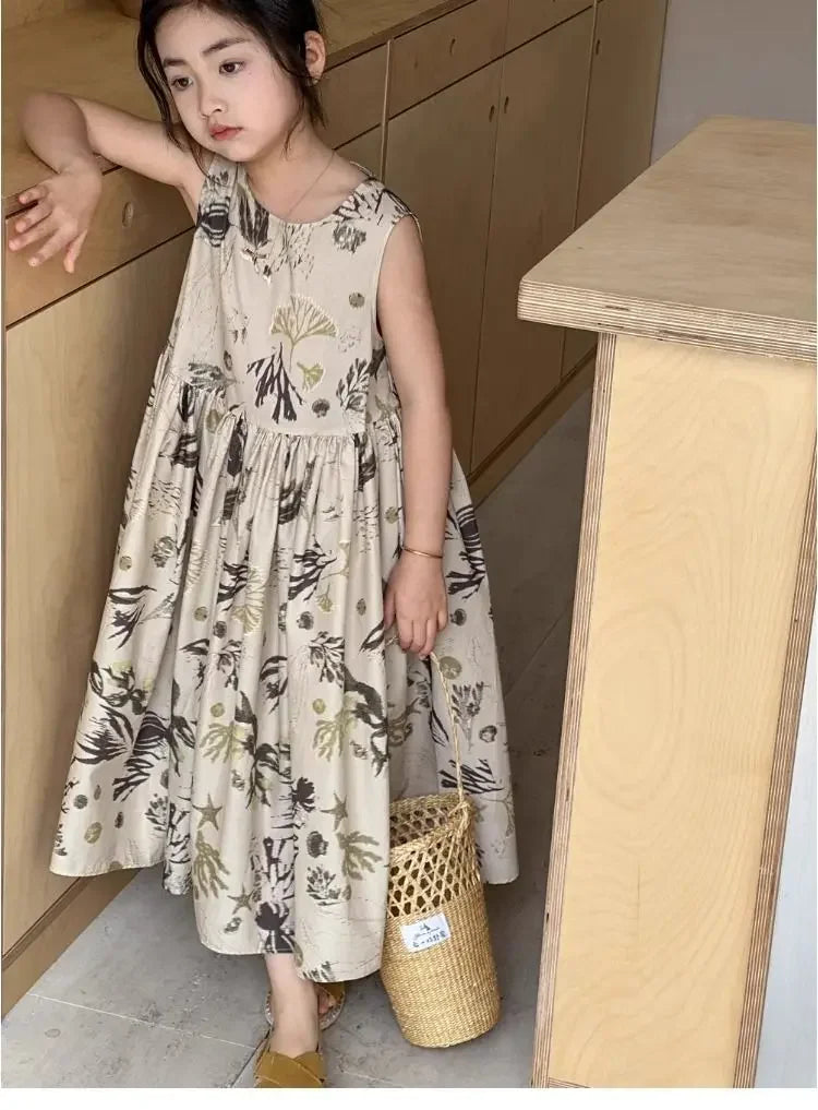 Girls Casual Dresses Floral Print Sleeveless Dress Flower Girl Dresses Kids Clothes for Girls 3 To 7 Years Toddler Girl Clothes