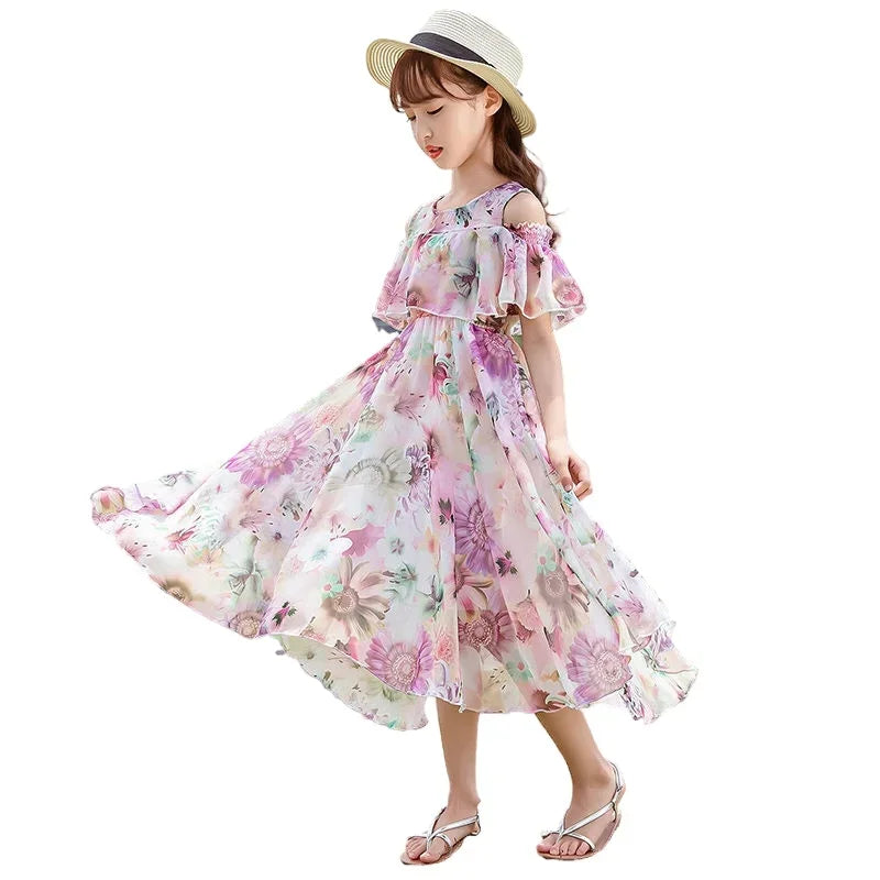 Girls Casual Dresses 2024 Children's Casual Fashion Chiffon Dresses Summer Girl Evening Dress 12 Children's Clothing 11 Year Old