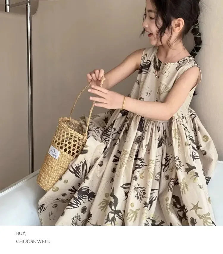 Girls Casual Dresses Floral Print Sleeveless Dress Flower Girl Dresses Kids Clothes for Girls 3 To 7 Years Toddler Girl Clothes
