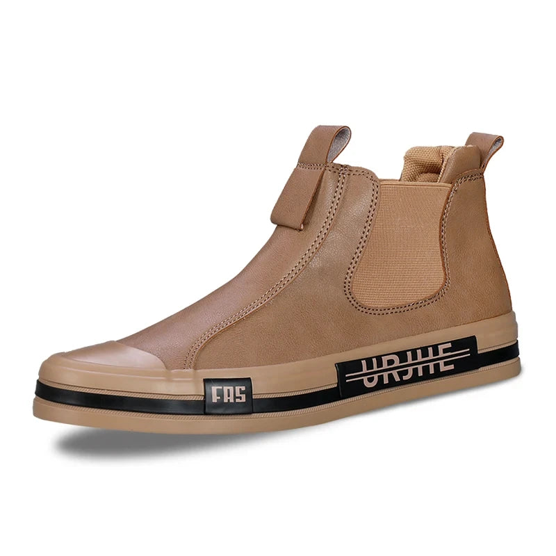 Leather Casual Boots for Men Fashion Yellow Mens High Top Shoes Leather Moccasins Comfortable Loafers Men Shoes Ankle Boots