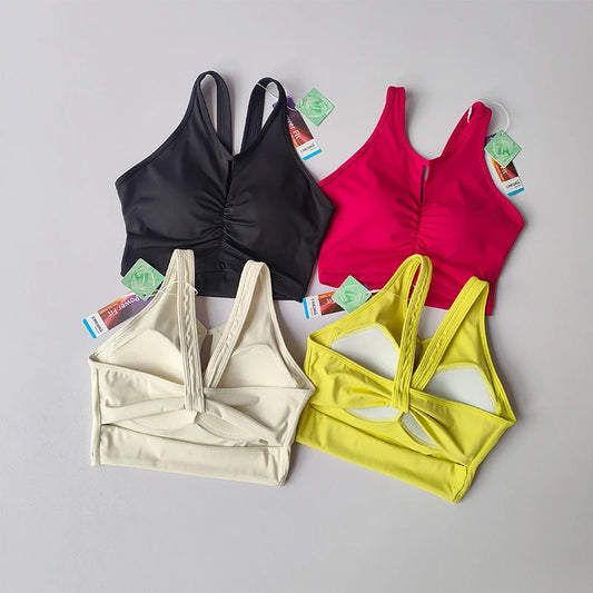 Sports Underwear for Women with High Intensity Shock-proof Gathering Fitness Vest with Chest Pad Running Yoga Bra Outside Wear